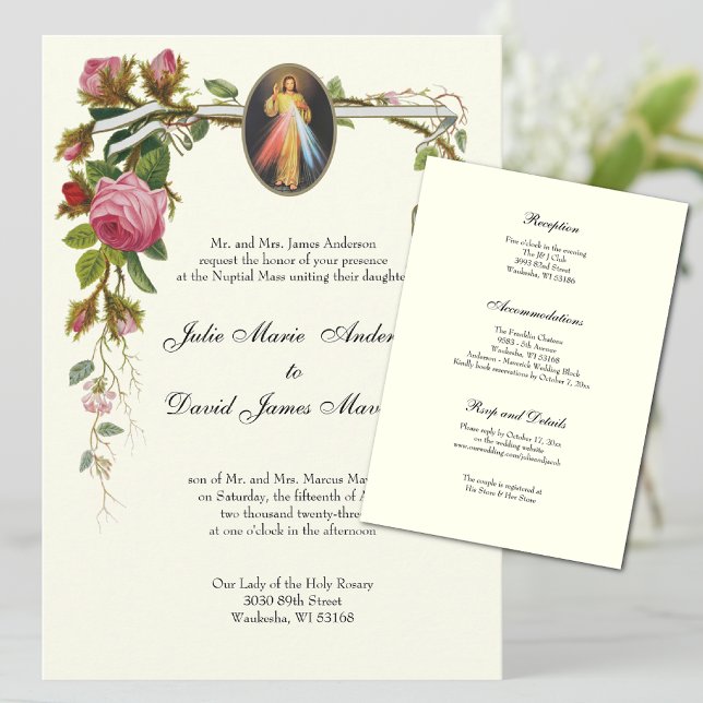 Invitación Elegante Boda de Marfil  Divina Mercy COMBO (Divine Mercy Traditional Catholic Wedding Invitations)