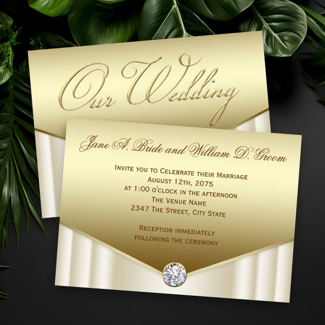 Invitación Elegante Boda de marfil Gold Diamond Swirl (Elegant gold diamond wedding invitations.)