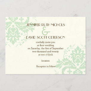 Invitación Elegante boda de marfil, verde menta damasco