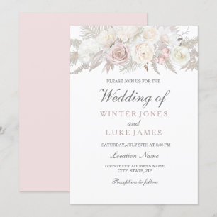 Invitación Elegante Boda de Marfil y Invierno Rosa