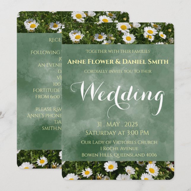 Invitación Elegante Boda de margarita verde (Anverso / Reverso)