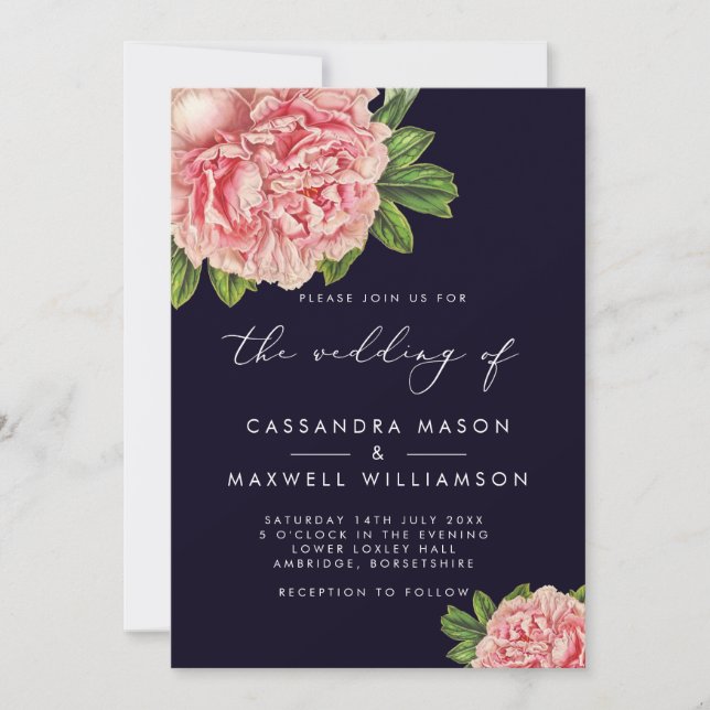 Invitación Elegante Boda de Marina y Peones Rosa (Anverso)
