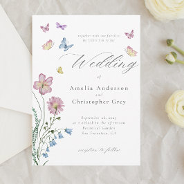 Invitación Elegante Boda de mariposa de flores silvestres
