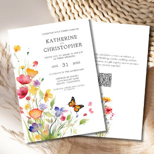 Invitación Elegante Boda de mariposa de flores silvestres col