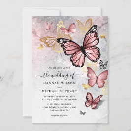 Invitación Elegante Boda de mariposa de oro rosa rosa de Rubo