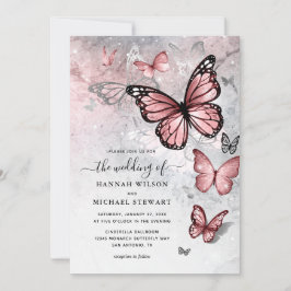 Invitación Elegante Boda de mariposa plateada y rosa