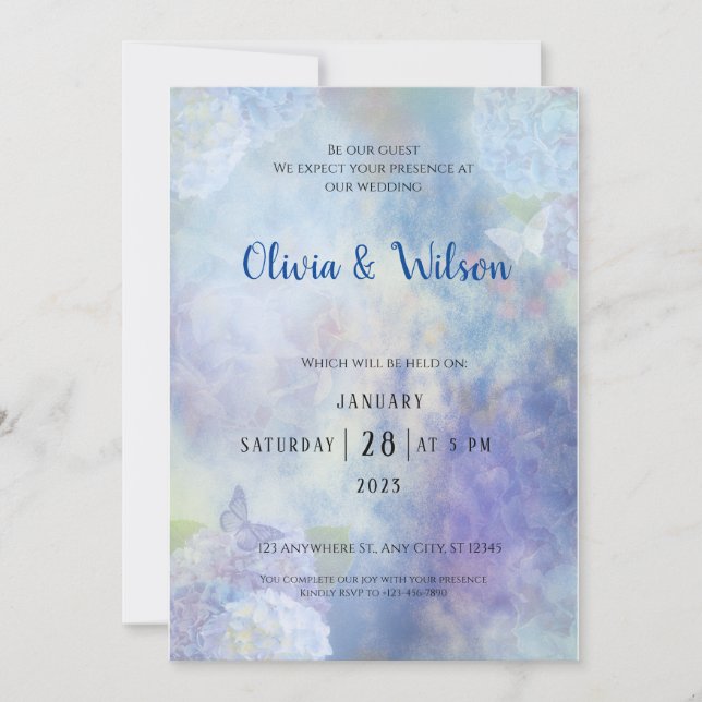 Invitación Elegante Boda de mariposas púrpura simple (Anverso)