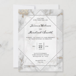 Invitación Elegante Boda de mármol blanco y negro dorado