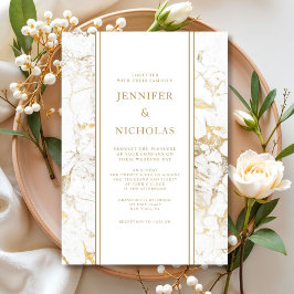 Invitación Elegante Boda De Mármol Blanco Y Oro