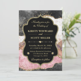 Invitación Elegante Boda de Mármol de Ágata Rosa y Oro Brilla