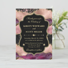 Invitación Elegante Boda de Mármol de Ágata Rosa y Oro Brilla