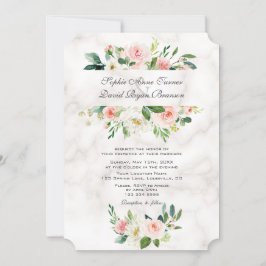 Invitación Elegante Boda de mármol de flores de crema rosa de