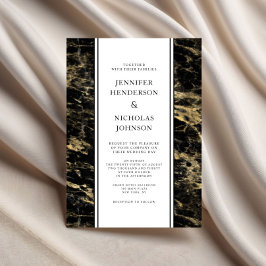 Invitación Elegante Boda de Mármol de Oro Negro