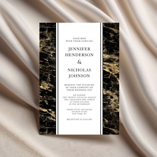 Invitación Elegante Boda de Mármol de Oro Negro (Elegant Black Gold Marble Wedding Invitation)