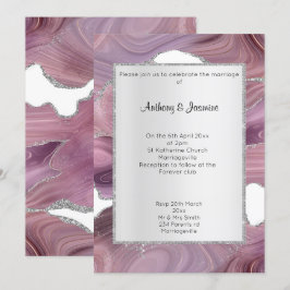 INVITACIÓN ELEGANTE BODA DE MÁRMOL DE PLATA ROSA