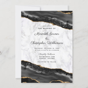 Invitación Elegante Boda de Mármol del Agate de Oro Negro