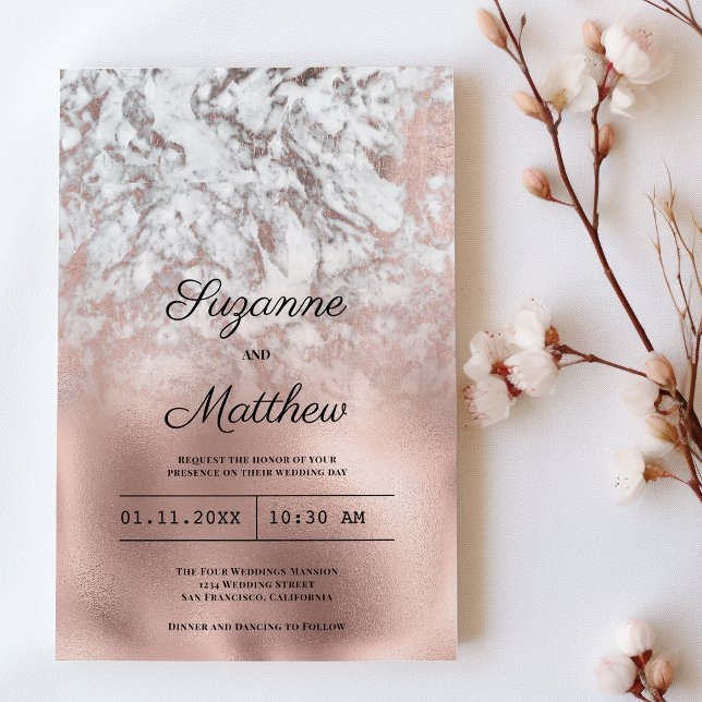 Invitación Elegante boda de mármol oro rosa gris blanco (Elegant gray white rose gold marble wedding )