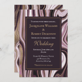 Invitación Elegante Boda de Mármol Púrpura y Oro