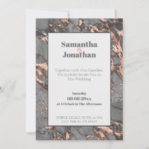 Invitación Elegante Boda De Mármol Rosa Gris