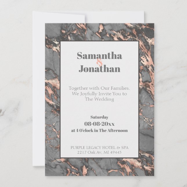 Invitación Elegante Boda De Mármol Rosa Gris (Anverso)