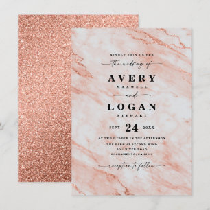 Invitación Elegante boda de mármol y brillo de melocotón nara