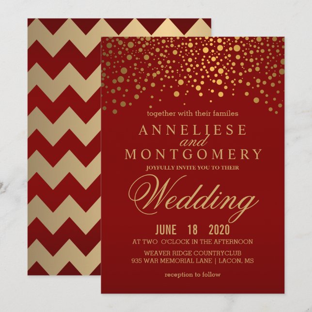 Invitación Elegante Boda de marrón de oro (Anverso / Reverso)