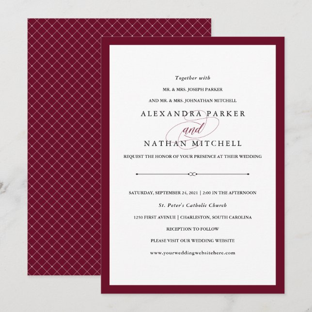 Invitación Elegante | Boda de Marsala (Anverso / Reverso)