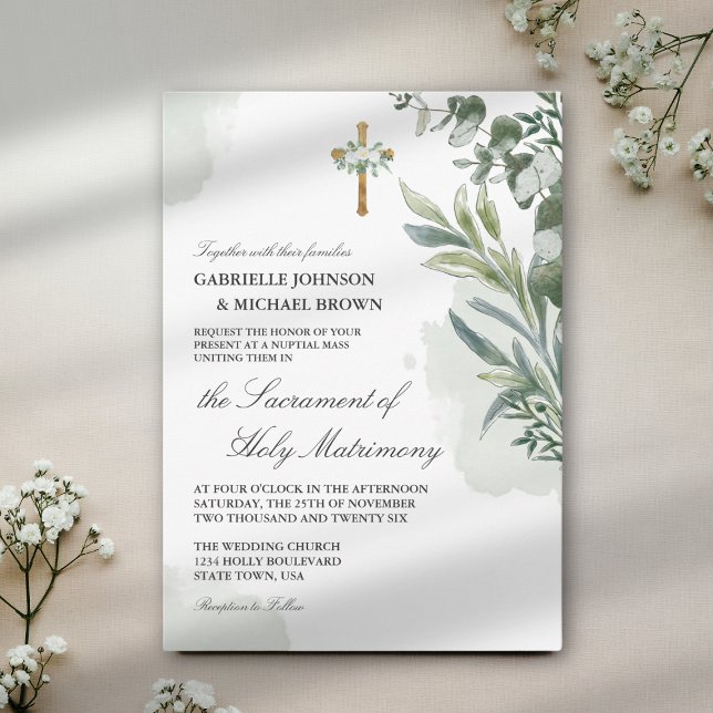 Invitación Elegante Boda de masa Nupcial floral verde suave (Subido por el creador)