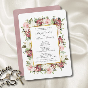 Invitación Elegante Boda de Mauve de Masas Católicas Rosa Flo