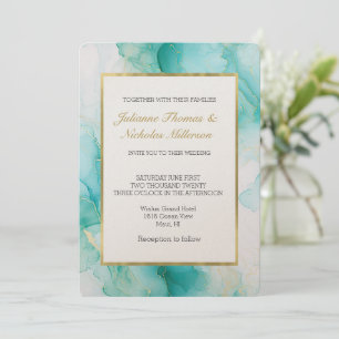 Invitación Elegante Boda de Mint Aqua Pearl Gold Marble