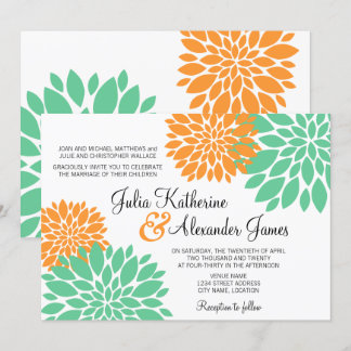 Invitación Elegante Boda de Mint y Naranja Floral Burst