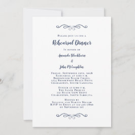 Invitación Elegante Boda de Moda azul y blanca para la cena