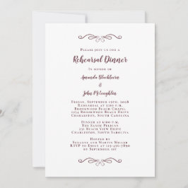 Invitación Elegante Boda de Moda Borgoña Ensayo Cena