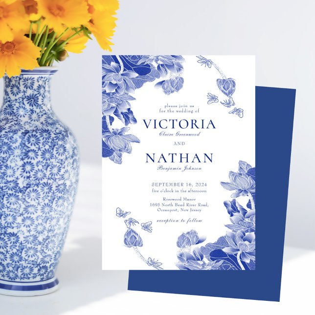 Invitación Elegante Boda de Moda Chinoiserie de flores blanca (Subido por el creador)