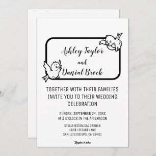 Invitación Elegante Boda de Moda de Aves Blancas Y Negras