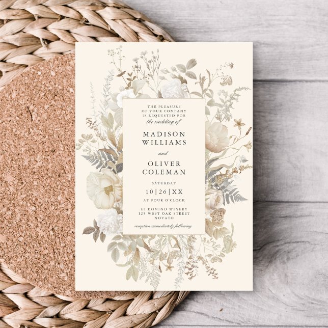 Invitación Elegante Boda de Moda de Crema Floral Terrestre (Subido por el creador)