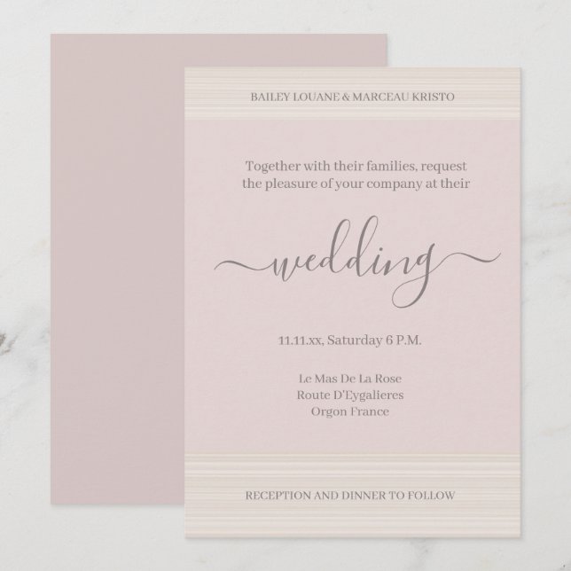 Invitación Elegante Boda de Moda de franjas de grano de mader (Anverso / Reverso)