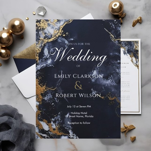 Invitación Elegante Boda de moda de la Marina y la acuarela d (Subido por el creador)