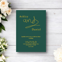 Invitación Elegante Boda De Moda De Lujo Verde Y Oro