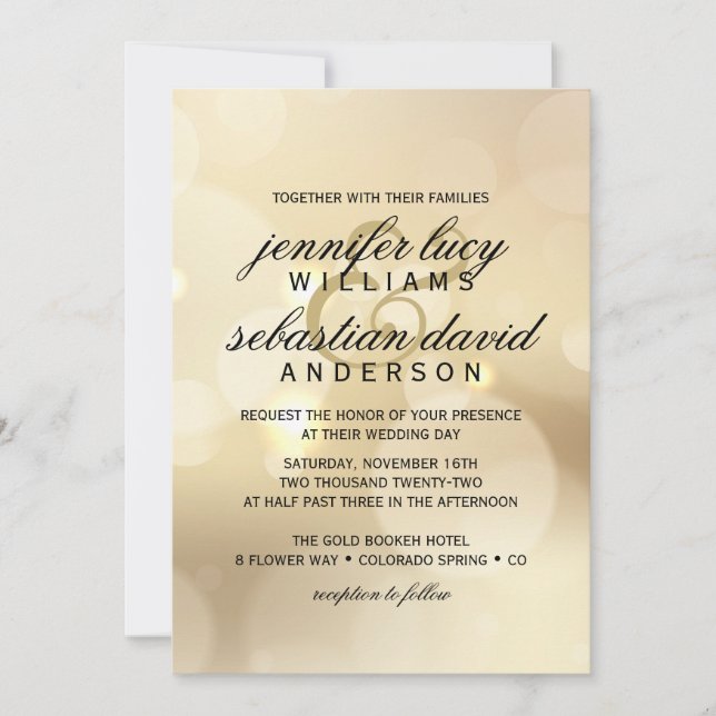 Invitación Elegante Boda de Moda de luz de boquilla dorada (Anverso)