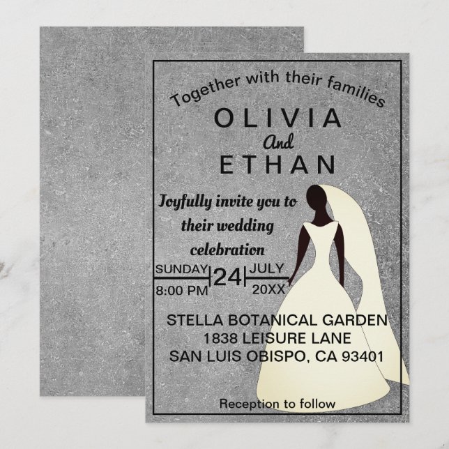 Invitación Elegante Boda de Moda de novia de hormigón gris rú (Anverso / Reverso)