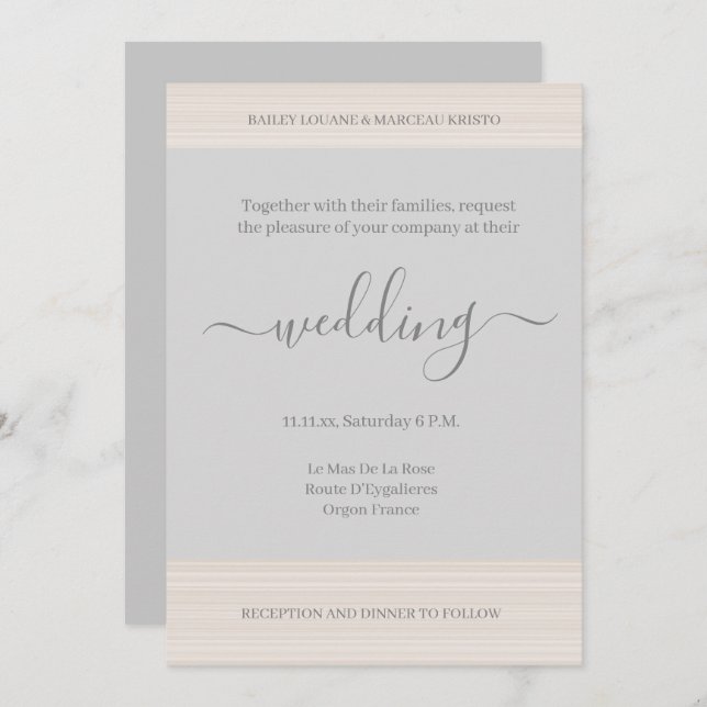 Invitación Elegante Boda de Moda de rayas de grano de madera  (Anverso / Reverso)