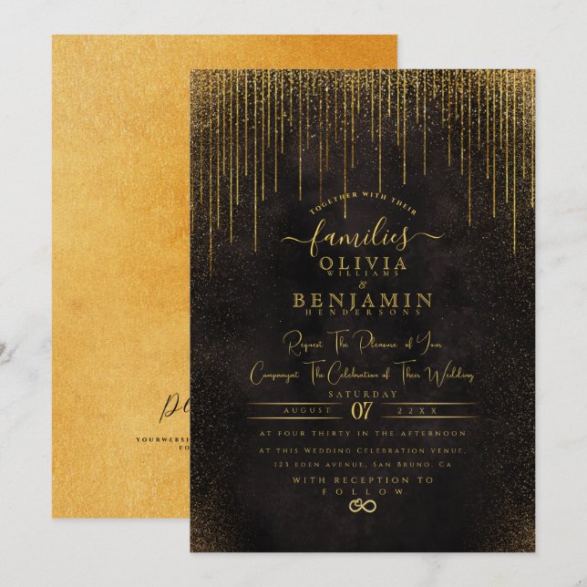 Invitación Elegante Boda de Moda de Relieve metalizado Purpur (Anverso / Reverso)