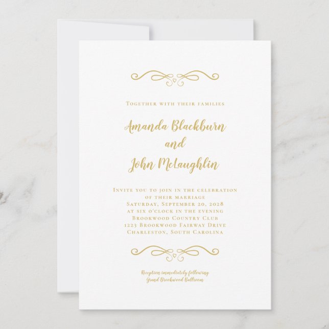 Invitación Elegante Boda de Moda formal de oro blanco inmadur (Anverso)
