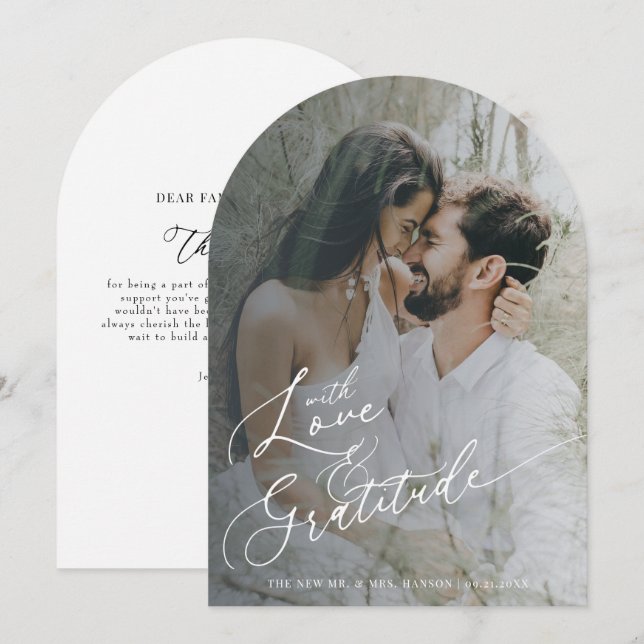 Invitación Elegante Boda de Moda Gracias Cartas (Anverso / Reverso)