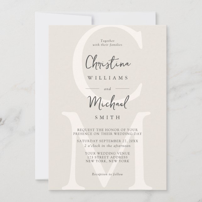 Invitación Elegante Boda de Moda mínima de champán (Anverso)