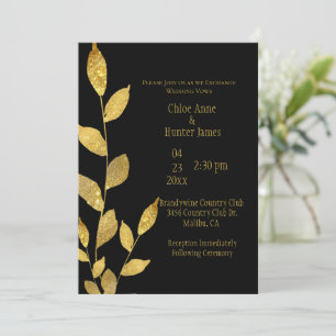 Invitación Elegante Boda de Moda moderna de Hoja de Oro Negro