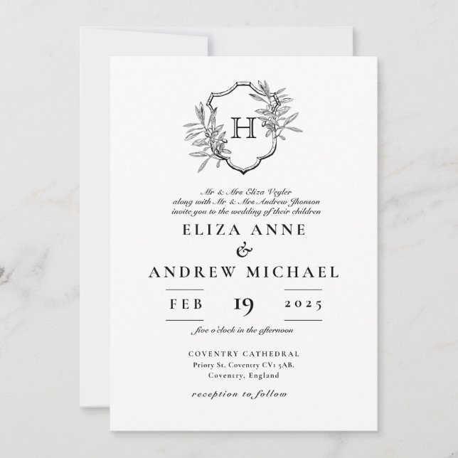 Invitación Elegante Boda de Monograma (Anverso)