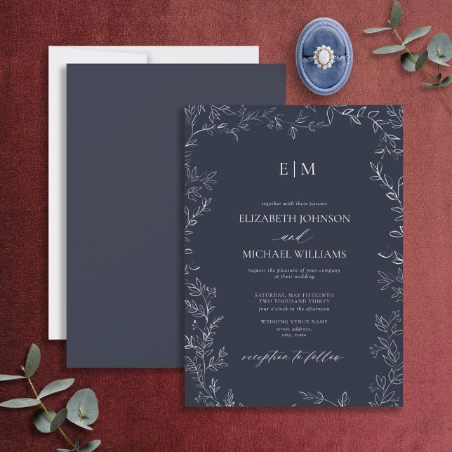 Invitación Elegante Boda de Monograma Azul de la Marina de Ho (Subido por el creador)