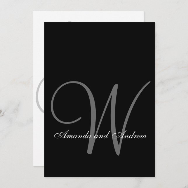 Invitación Elegante Boda de Monograma Blanco Gris Negro (Anverso / Reverso)